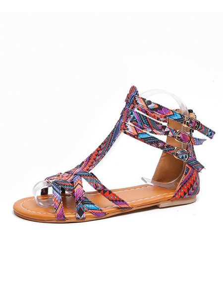 Buy Bohemian Ethnic Print Straps Resort Sandals, Zolucky, Purple