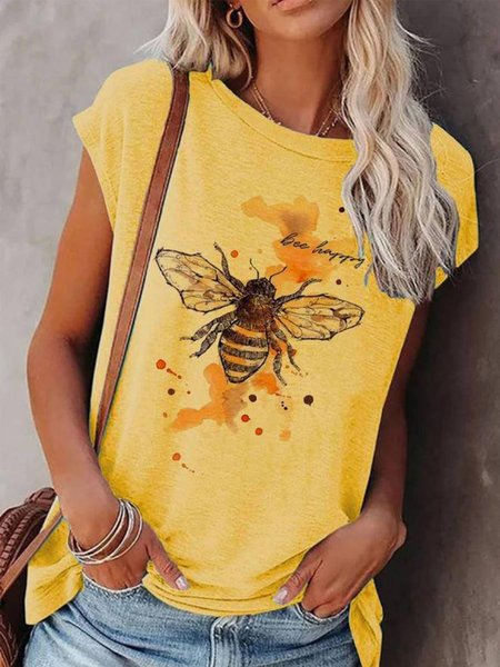 

Round Neck Animal Regular Fit Short Sleeve T-Shirt, Yellow, T-Shirts