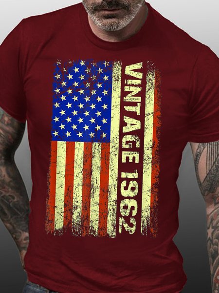 

Vintage 1962 American Flag Men's Short Sleeve T-Shirt, Red, T-shirts