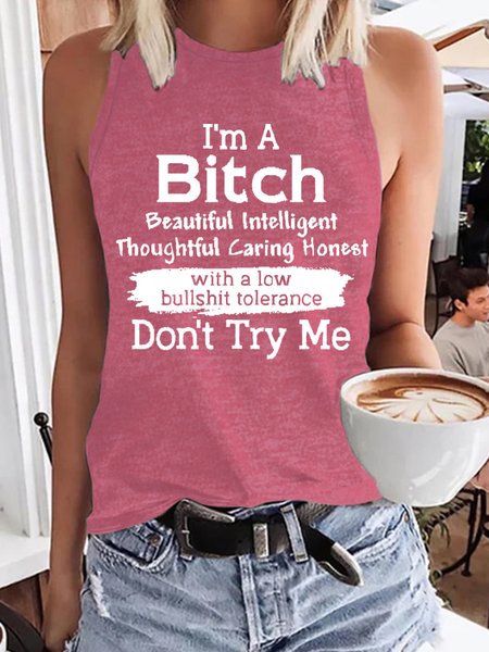 

I'm A Bitch Beautiful Intelligen Funny Casual Knit Tank, Pink, Tank Tops