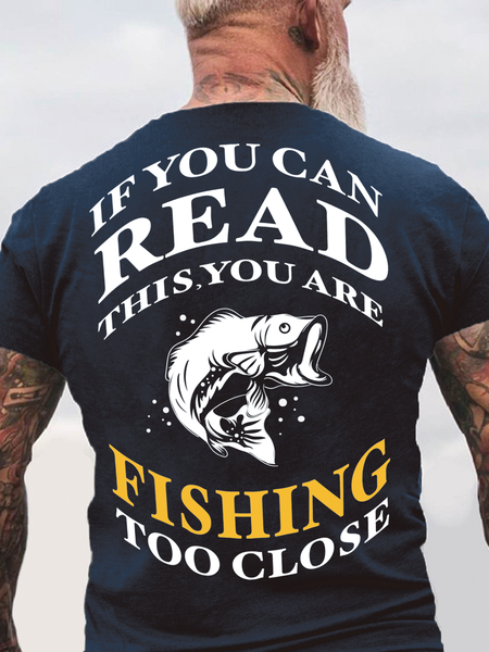 

Fishing Letter Crew Neck Casual Short Sleeve T-Shirt, Dark blue, T-shirts