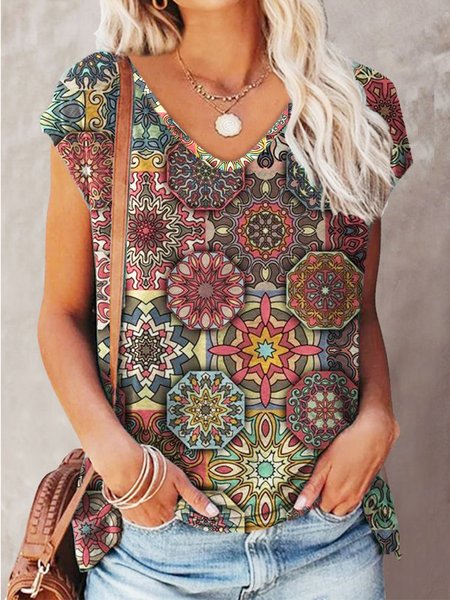 

Crew Neck Regular Fit Tribal Short Sleeve T-Shirt, Multicolor, T-Shirts