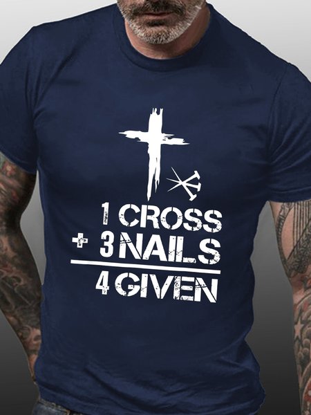 

1 Cross 3 Nails Forgiven Christian Easter Gift T-Shirt, Purplish blue, T-shirts