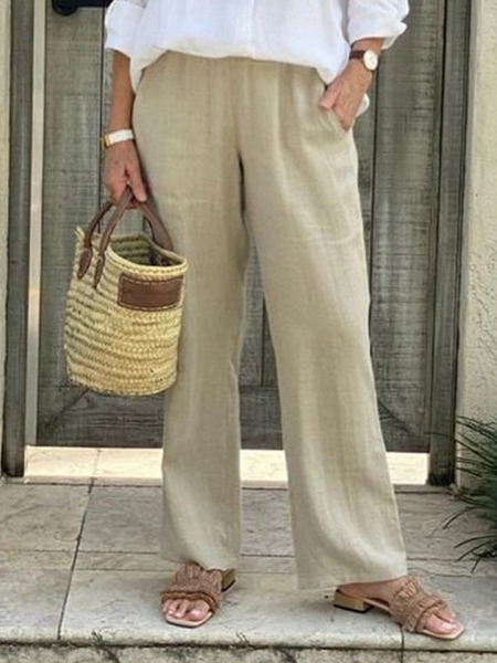 

Fashion Cotton And Linen Wide Leg Pants, Khaki, Pants