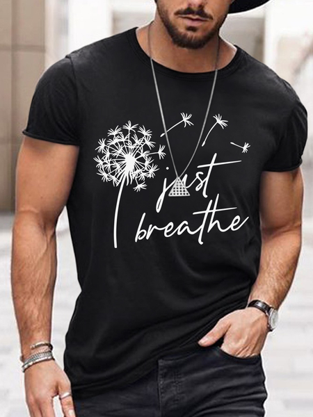 

Casual Style Dandelion Alphabet Print Men's Casual Short Sleeve T-Shirt, Black, T-shirt