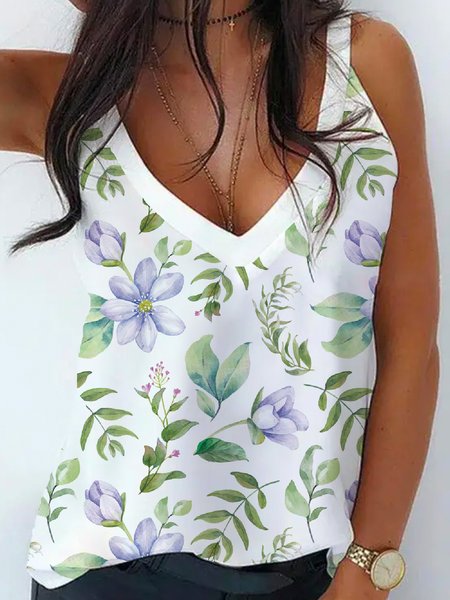 

Floral Print Summer New Hot Style Ladies Casual Sleeveless Top, Multicolor, Tank Tops & Camis