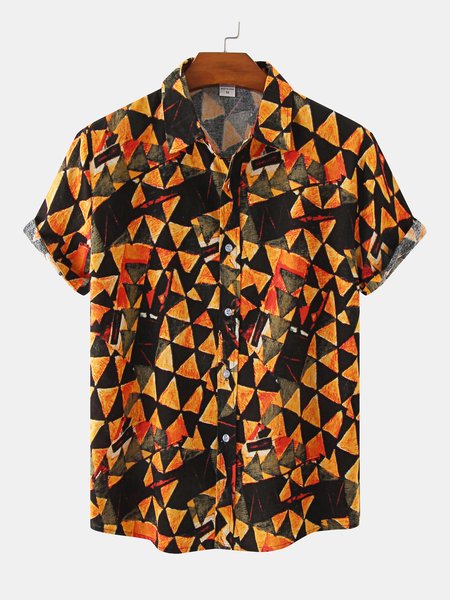 

Short Sleeve Cotton Blends Casual Short Sleeve Shirt, Yellow, Shirts ＆ Blouse