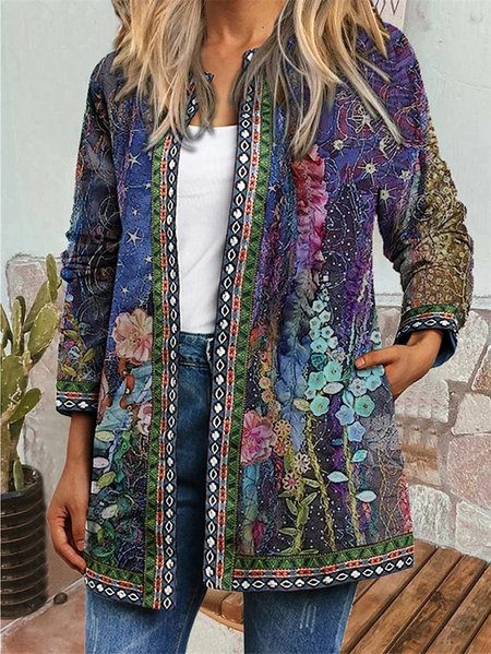 

JFN Women Floral Pocketed Vacation JacketCrew Neck Winter Cardigan, As picture, Cardigans