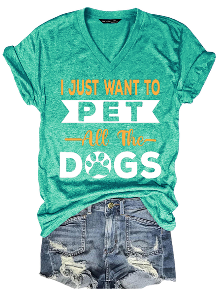

I Just Want To Pet All The Dogs Shirts&Tops, Cyan, T-shirts