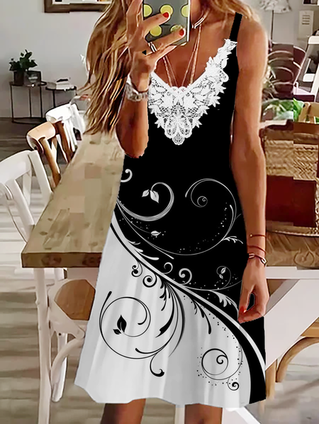 

Loosen Spaghetti Casual Sleeveless Knitting Dresses, Black-white, Mini Dresses