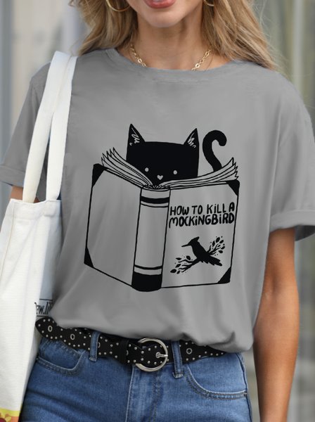 

How To Kill A Mocking Bird Funny Cat Print T-shirt, Gray, T-shirts