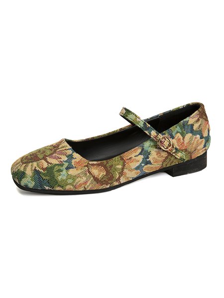 

Vintage Floral Oil Painting Mary Jane Shoes, Yellow, Sandals