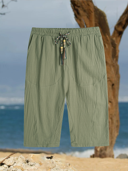 

Cotton And linen Style Restoring Ancient Ways American Flax loose Casual Pants, Army green, Men's shorts