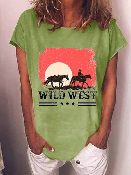 

Wild West Classic Horse Print T-Shirt, Green, T-shirts