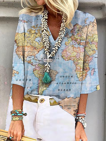 

Plus size Printed Casual Tops, Blue, Blouses & Shirts