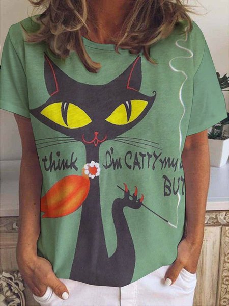 

Black Cat Women's Short Sleeve T-Shirt, As picture, T-shirts