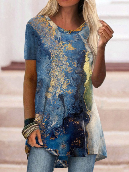 Blue Fashion Ombre Short Sleeve T-Shirt, T-Shirts