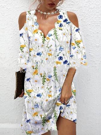 

Vacation Floral Short Sleeve Woven Dress, White, Dresses