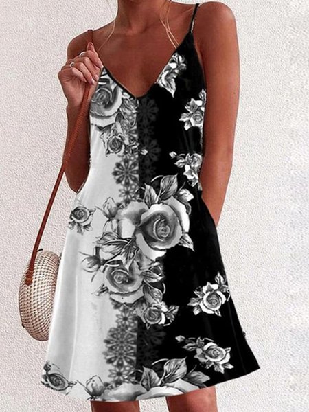 

Spaghetti Vacation Loosen Sleeveless Woven Dresses, Black, Dresses