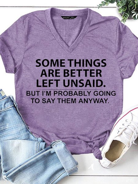 

Funny Some Things Are Better Left Unsaid Casual Short Sleeve T-Shirt, Purple, T-shirts