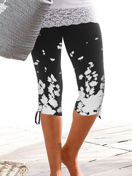 

Casual Floral Leggings, Black, Leggings