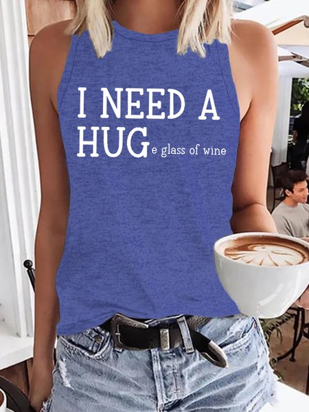 

Funny I Need A Huge Glass Of Wine Casual Short Sleeve Tops, Blue, Tank Tops