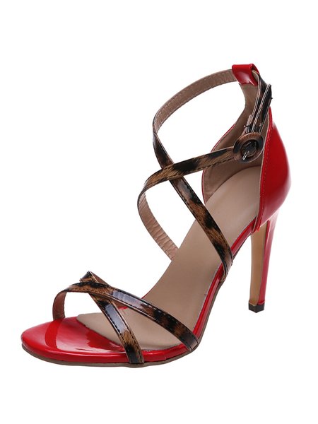 

Leopard Print Cross Strap Sexy Stiletto High Heel Sandals, Red, Sandals