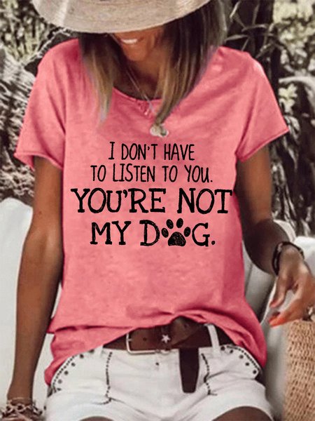 

Funny Dog Letter Crew Neck Cotton Blends Short Sleeve T-Shirt, Pink, T-shirts