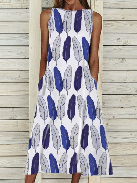 

Casual Leaves Short Sleeve Knit Dress, Blue, Midi Dresses