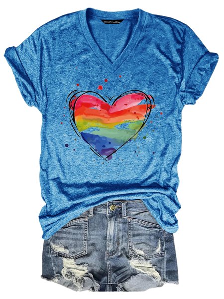 

Rainbow Heart Women's Short Sleeve T-Shirt, Blue, T-shirts