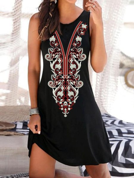 

Tribal Printed Sleeveless Knitting Dresses, Black, Dresses