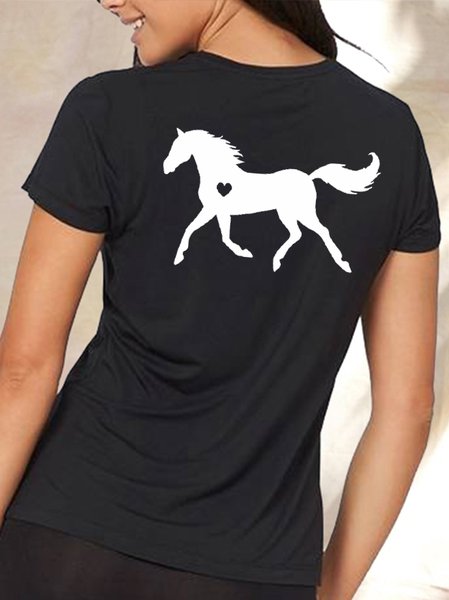 

Horse Lover Funny Print Short Sleeve Casual T-Shirt, Black, T-shirts
