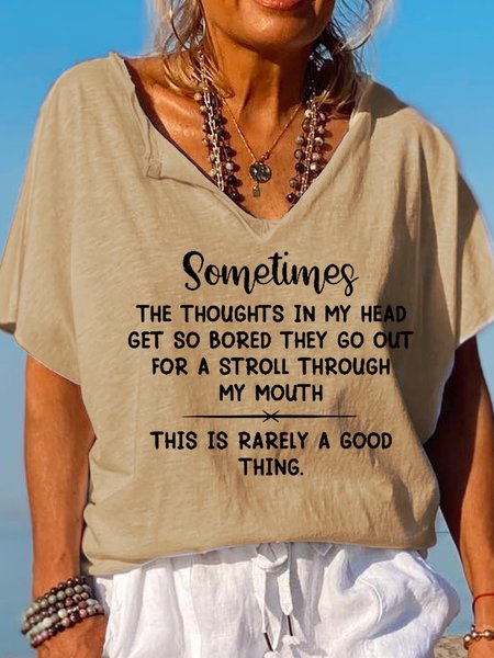

Funny The Thoughts In My Head Get So Bored Casual Short Sleeve T-Shirt, Khaki, T-shirts
