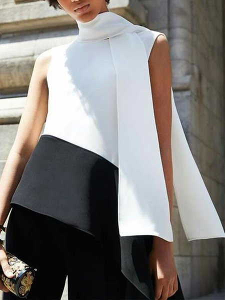 

Regular Fit Color Block Elegant Short Sleeve Top, White, Tops