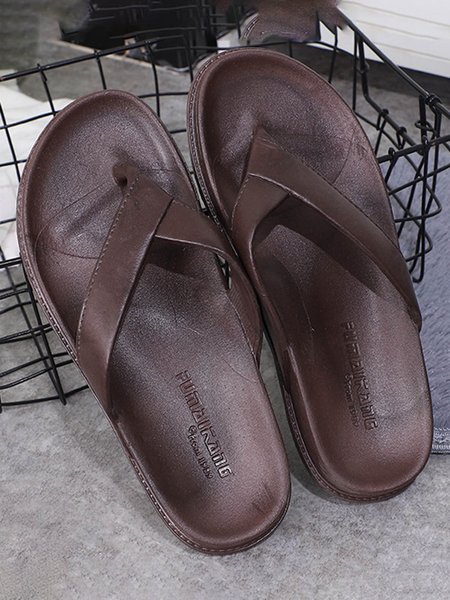 

Men's Hawaii New Flat Flip-Flops Beach Slippers, Brown, Men Shoes