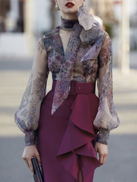 

Elegant Regular Fit Long Sleeve Top, Multicolor, Blouses and Shirts