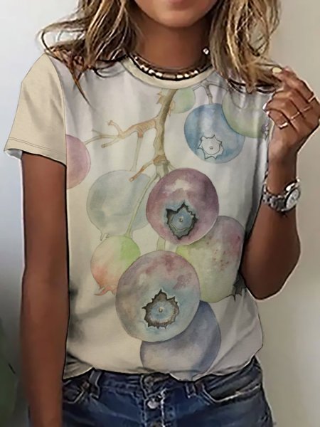 

Fruit Print Women's Short Sleeve T-Shirt, As picture, T-shirts