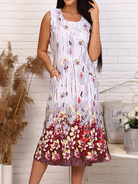 

Floral Gradient Print Resort Dress Floral U-Neck Vacation Short Sleeve Woven Dress, Lavender, Dresses
