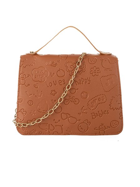 

Fashion Embossed Chain Crossbody Bag, Brown, Bags
