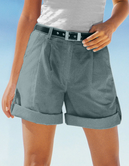 

Cotton Basics Plain Shorts（ Belt not included）, Gray, Shorts