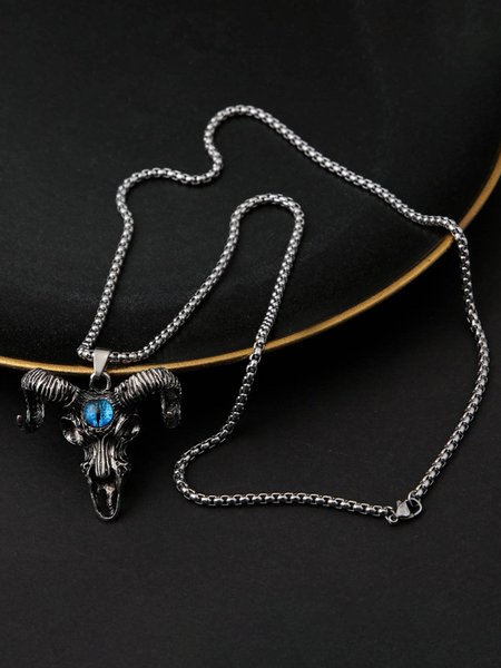 

Men's Hawaiian Retro Dotted Skull and Sheep Head Pendant Necklace, As picture, Men Necklaces