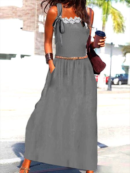 

Casual Sleeveless Knitting Lace Trim dress, Gray, Dresses