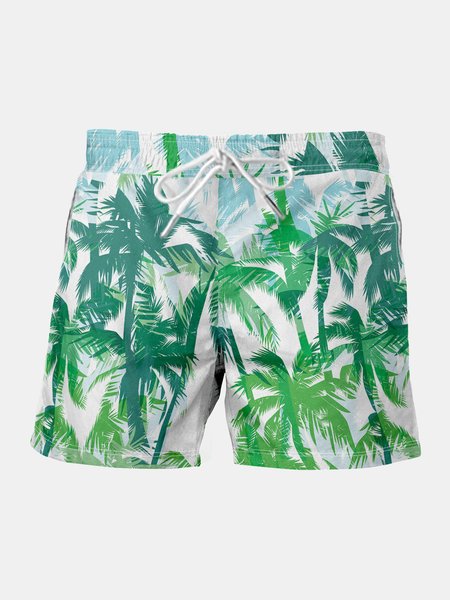 

Coconut Tree Graphic Men's Casual Beach Shorts, Green, Men's shorts