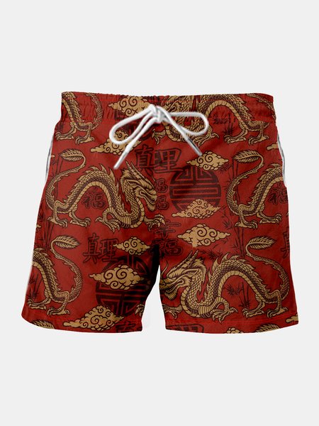 

Traditional Graphic Men's Casual Beach Shorts, Red, Men's shorts