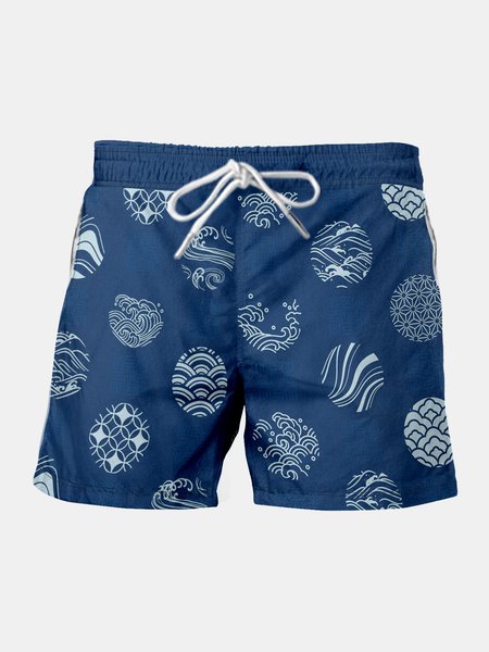 

Japanese Traditional Graphic Men's Casual Beach Shorts, Blue, Men's shorts