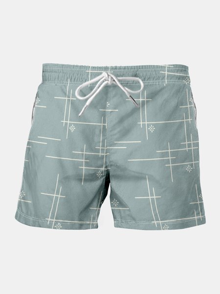 

Geometric Shape Men's Casual Beach Pants, Green, Men's shorts