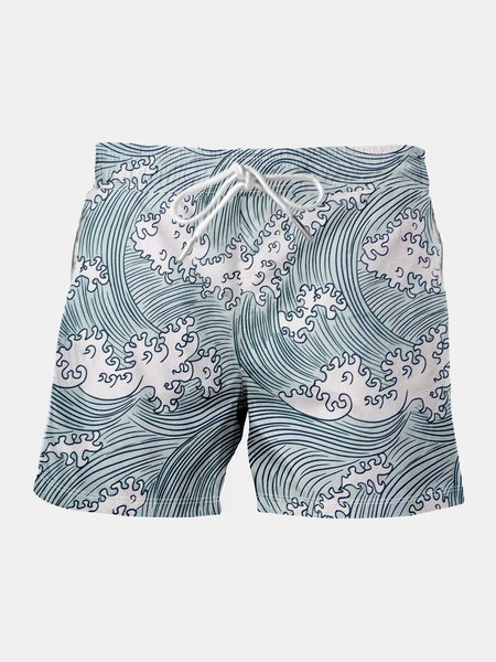 

Wave Graphic Men's Casual Beach Pants, Green, Men's shorts