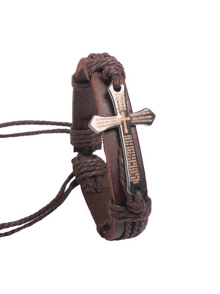 

JFN Men's Leather Cord Cross Bracelet, Brown, Men's Accessories