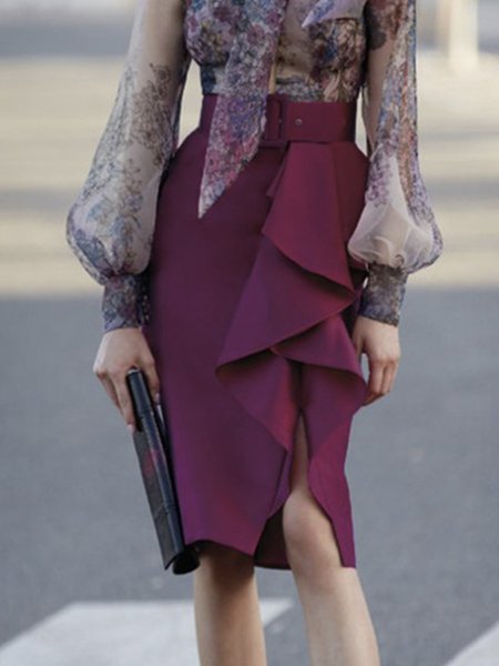 

Lady Regular Fit Solid Skirt, Purple, Midi Skirts
