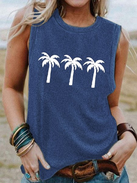 

Casual Simple Coconut Tree Print Tank Top, Light blue, Tank Tops